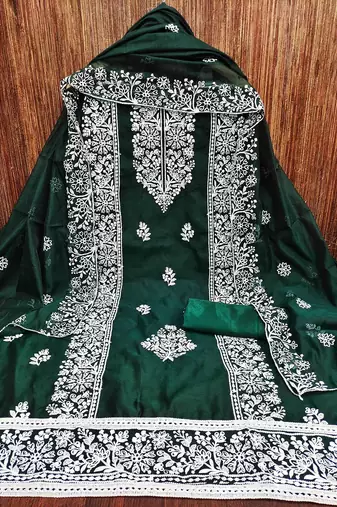 Floral Embroidered Thread Work Unstitched Dress Material