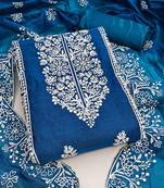 Floral Embroidered Thread Work Chanderi Cotton Unstitched Dress Material