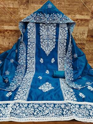 Floral Embroidered Thread Work Chanderi Cotton Unstitched Dress Material 2