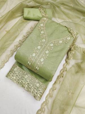 Embroidered Organza Unstitched Dress Material 3