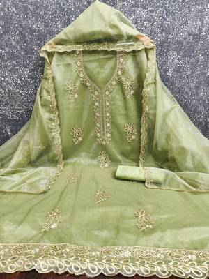 Embroidered Organza Unstitched Dress Material 4
