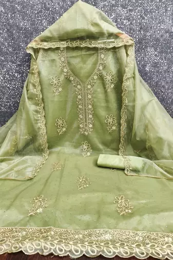 Embroidered Organza Unstitched Dress Material