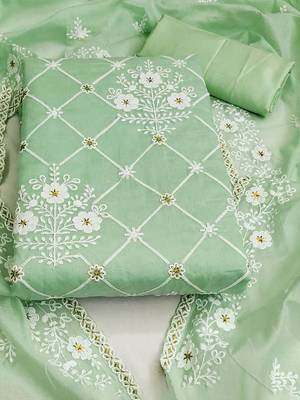 Floral Embroidered Thread Work Unstitched Dress Material 2