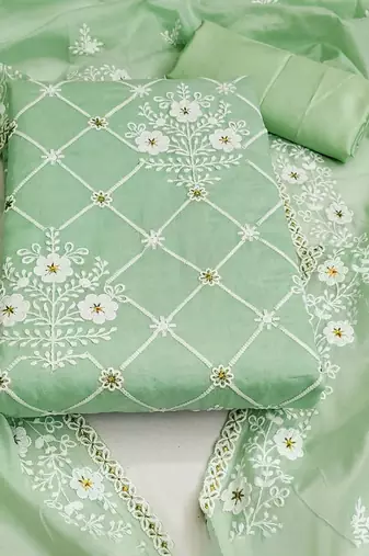 Floral Embroidered Thread Work Unstitched Dress Material