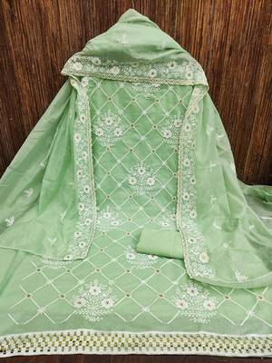 Floral Embroidered Thread Work Unstitched Dress Material 3