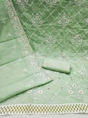 Floral Embroidered Thread Work Unstitched Dress Material 4