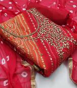 Bandhani Printed Beads And Stones Unstitched Dress Material