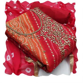Bandhani Printed Beads And Stones Unstitched Dress Material 3