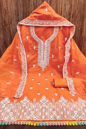 Floral Embroidered Cotton Blend Unstitched Dress Material