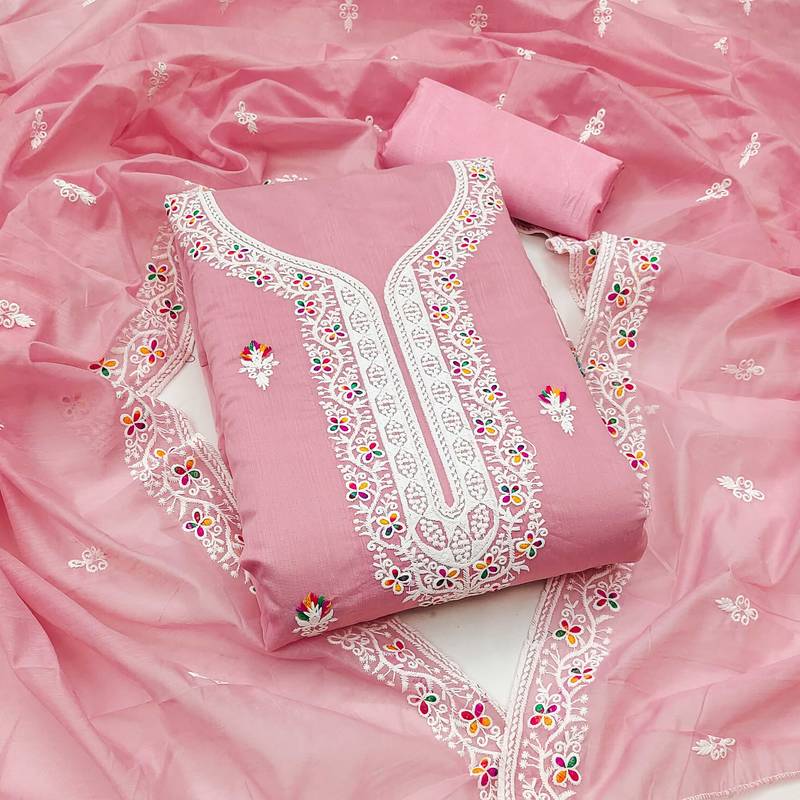 Floral Embellished Unstitched Dress Material