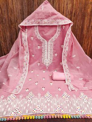 Floral Embellished Unstitched Dress Material 3