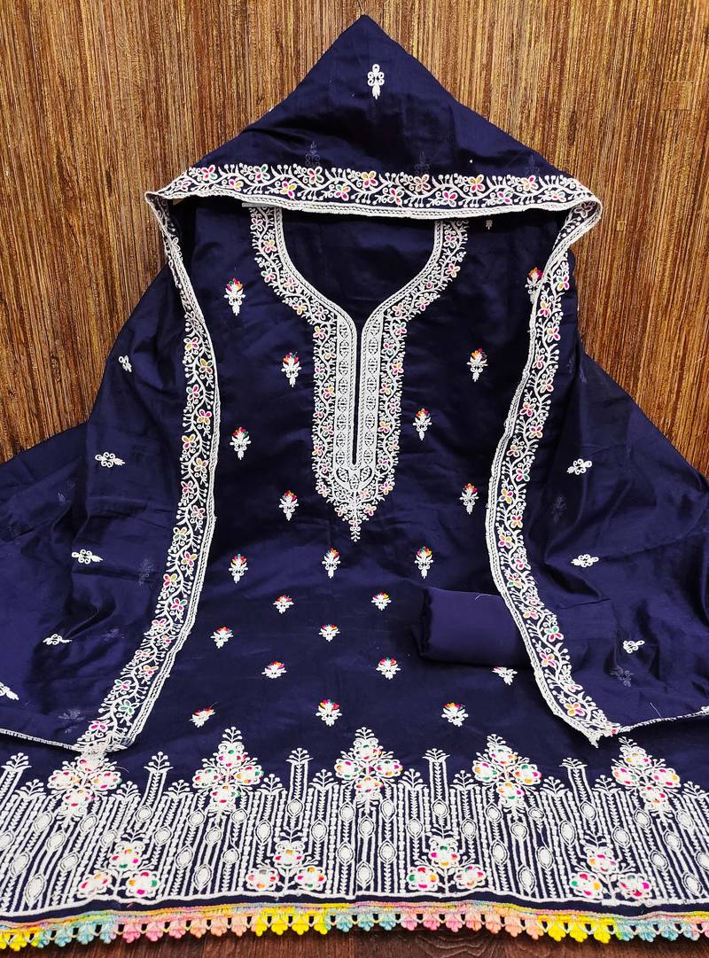 Floral Embroidered Unstitched Dress Material