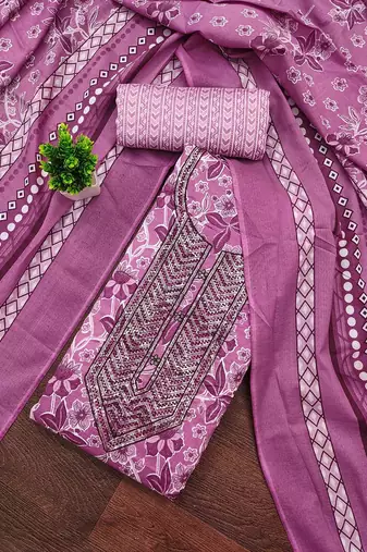 Floral Printed Embroidered Pure Cotton Unstitched Dress Material