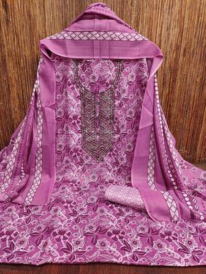Floral Printed Embroidered Pure Cotton Unstitched Dress Material 2