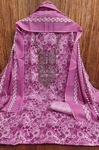 Floral Printed Embroidered Pure Cotton Unstitched Dress Material