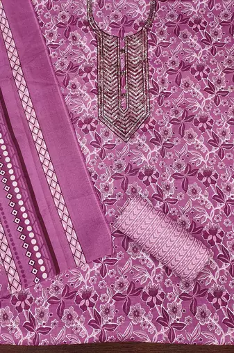 Floral Printed Embroidered Pure Cotton Unstitched Dress Material