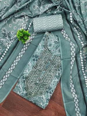 Floral Printed Sequinned Pure Cotton Unstitched Dress Material 1