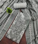Floral Printed Thread Work Cotton Unstitched Dress Material