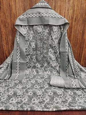 Floral Printed Thread Work Cotton Unstitched Dress Material 2