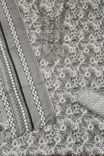Floral Printed Thread Work Cotton Unstitched Dress Material