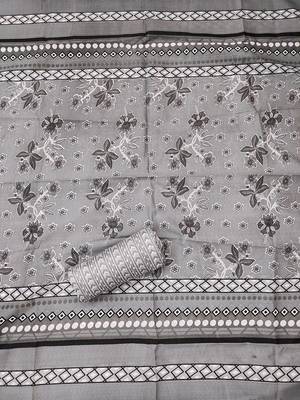 Floral Printed Thread Work Cotton Unstitched Dress Material 4