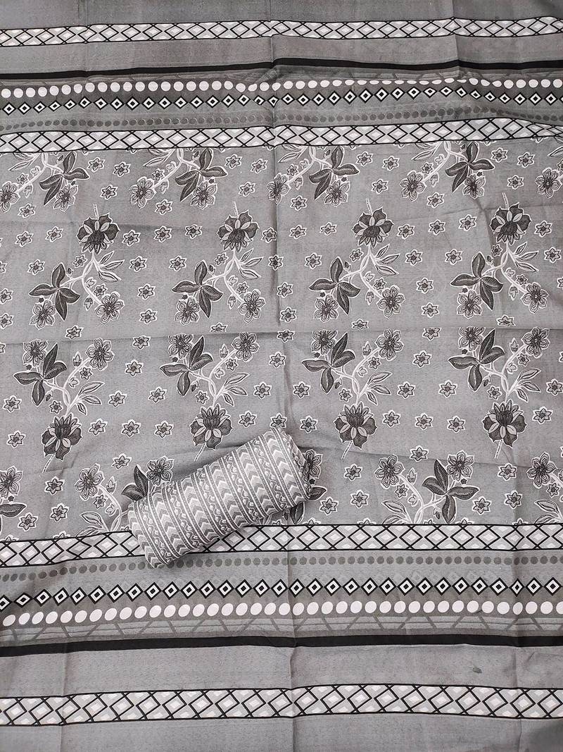 Floral Printed Thread Work Cotton Unstitched Dress Material
