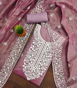 Floral Embroidered Chanderi Cotton Unstitched Dress Material