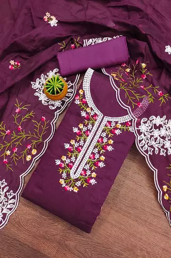 Floral Embroidred Unstitched Dress Material