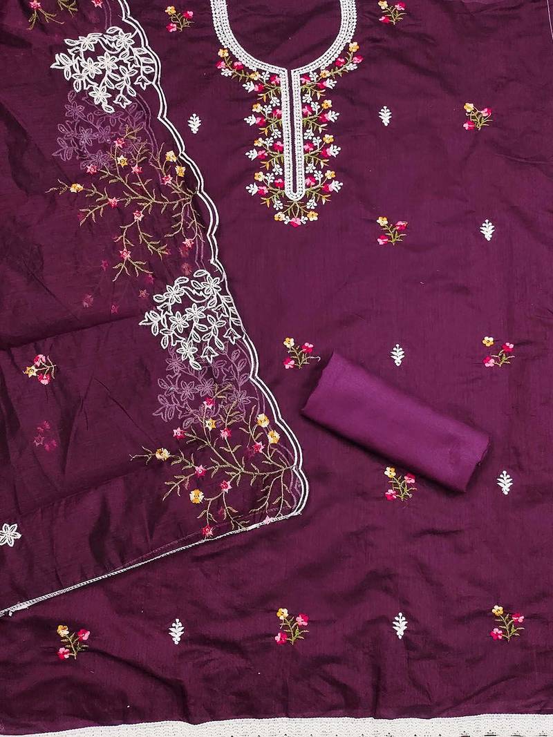 Floral Embroidred Unstitched Dress Material