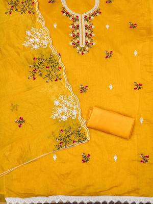 Floral Embroidered Chanderi Cotton Unstitched Dress Material 3