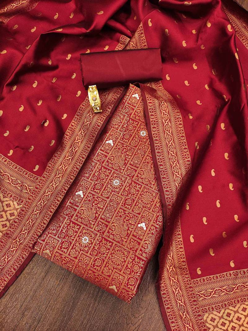 Floral Woven Design Zari Work Jacquard Silk Unstitched Dress Material