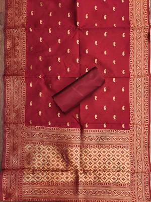 Floral Woven Design Zari Work Jacquard Silk Unstitched Dress Material 4