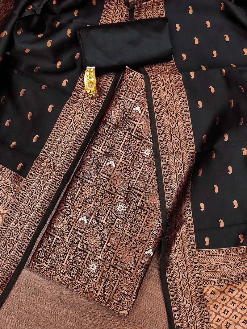 Ethnic Motifs Woven Design Jacquard Unstitched Dress Material