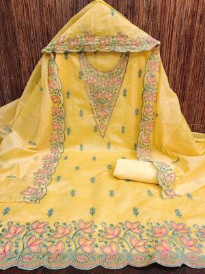 Floral Embellished Unstitched Dress Material 2