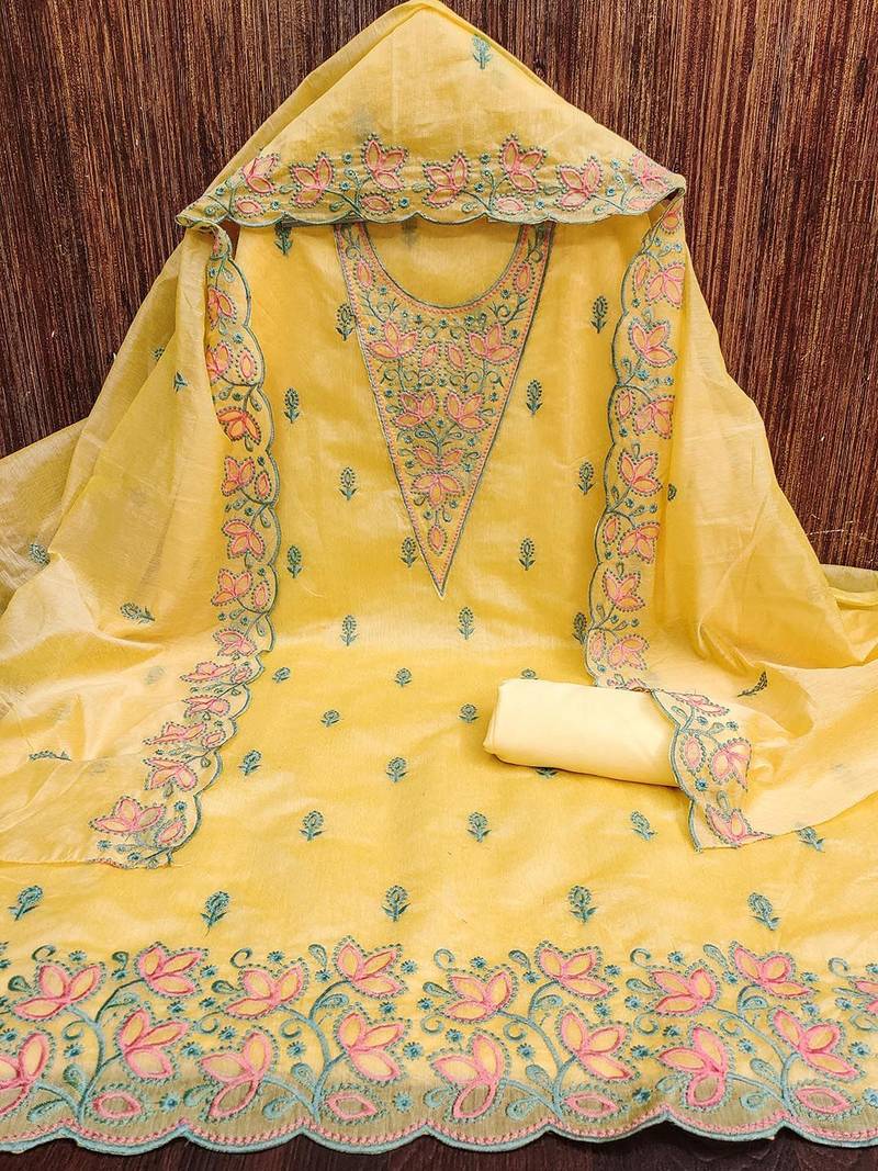 Floral Embellished Unstitched Dress Material