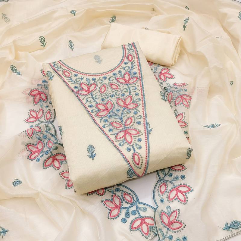 Floral Embroidered Unstitched Dress Material
