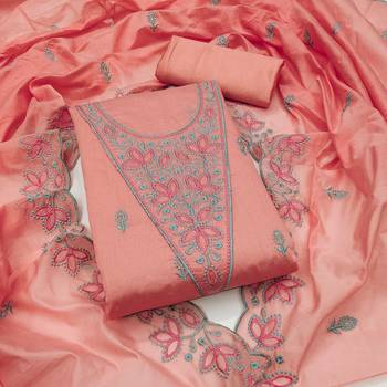 Floral Embroidered Chanderi Cotton Unstitched Dress Material 1