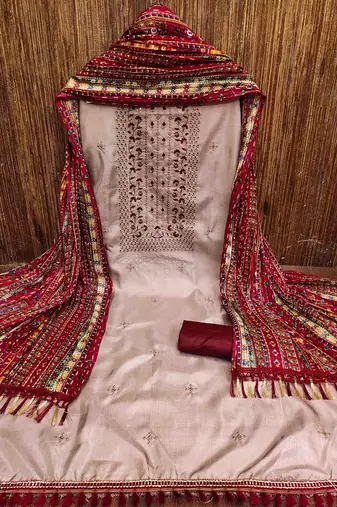 Floral Embroidered Thread Work Unstitched Dress Material