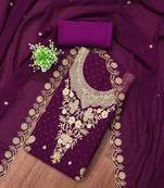 Floral Embroidered Beads & Stones Georgette Unstitched Dress Material