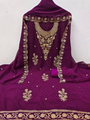 Floral Embroidered Beads & Stones Georgette Unstitched Dress Material 2