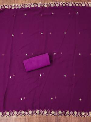 Floral Embroidered Beads & Stones Georgette Unstitched Dress Material 4