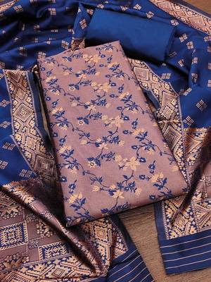 Floral Woven Design Jacquard Silk Zari Unstitched Dress Material 1