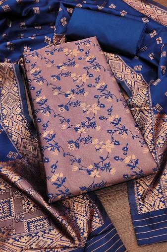 Floral Woven Design Jacquard Silk Zari Unstitched Dress Material