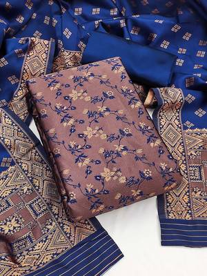 Floral Woven Design Jacquard Silk Zari Unstitched Dress Material 2
