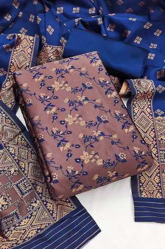 Floral Woven Design Jacquard Silk Zari Unstitched Dress Material
