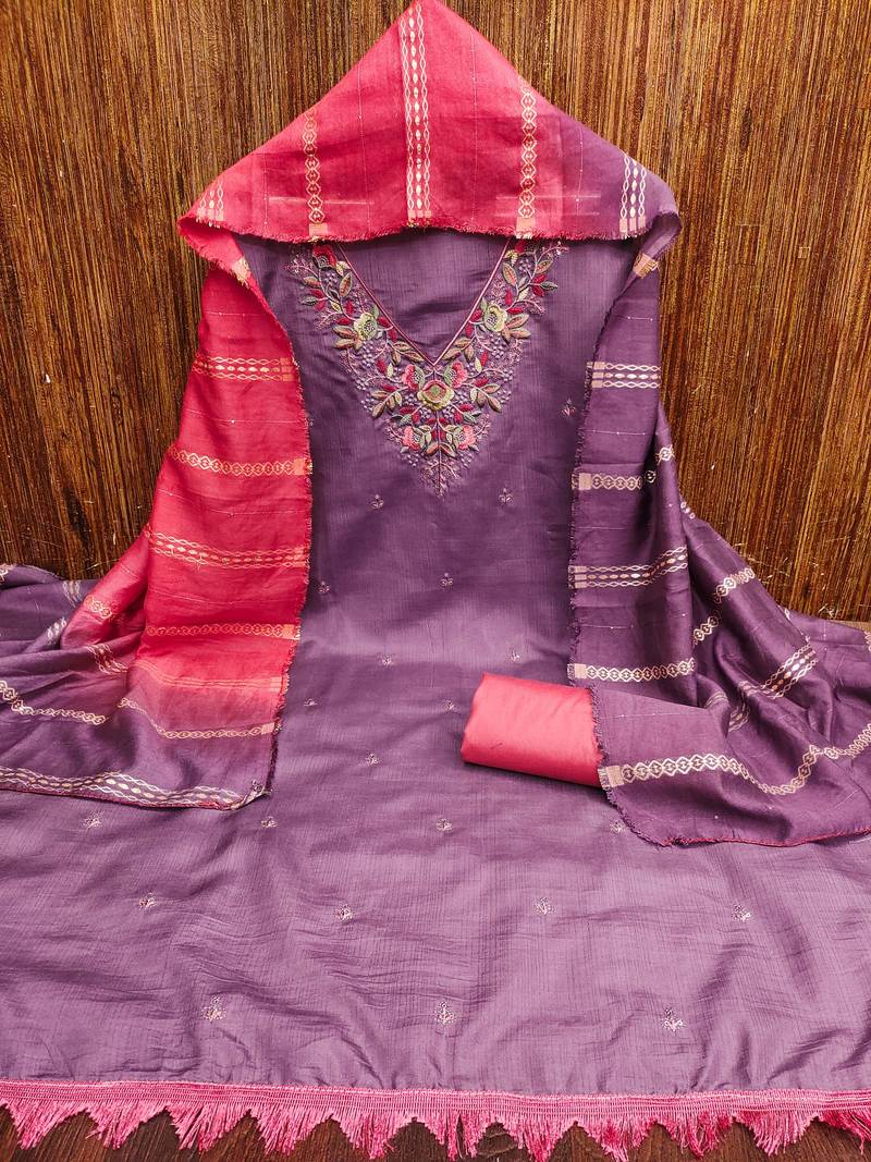 Floral Embroidered Unstitched Dress Material