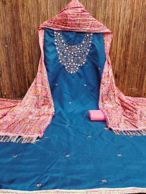 Floral Embroidered Sequinned Unstitched Dress Material 1