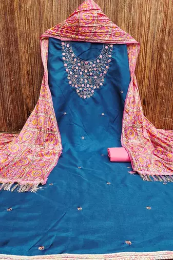 Floral Embroidered Sequinned Unstitched Dress Material