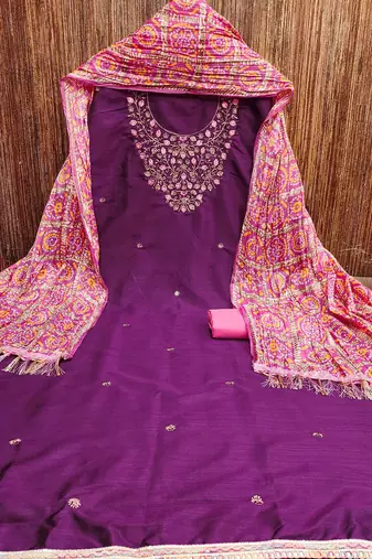 Embroidered Beads and Stones Unstitched Dress Material