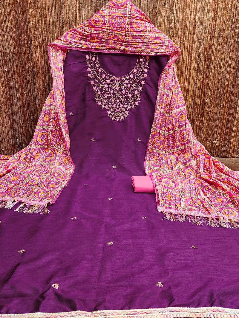 Embroidered Beads and Stones Unstitched Dress Material